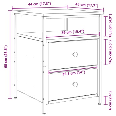 vidaXL Κομοδίνα 2 τεμ. Μαύρο Δρυς 44x45x60cm Επεξεργασμένο Ξύλο