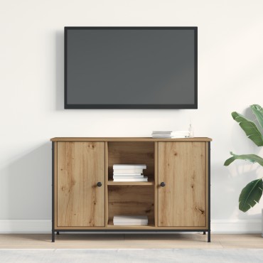 vidaXL Ντουλάπα Τηλεόρασης Μαύρη Δρυς 101x35x65cm Κατασκευασμένο από ξύλο και ατσάλι