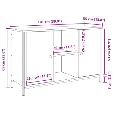 vidaXL ντουλάπι τηλεόρασης Μαύρης Δρυός 101x35x65cm Επεξεργασμένο Ξύλο και Χάλυβας