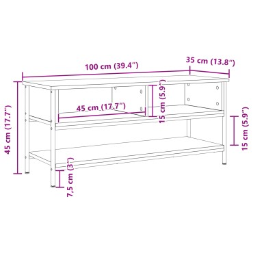 vidaXL Ντουλάπι τηλεόρασης Artisan Oak 100x35x45cm Επεξεργασμένο ξύλο και μέταλλο