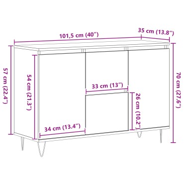 vidaXL Μπουφέ Μαύρο Δρυς 101,5x35x70cm Επεξεργασμένο Ξύλο 1 τεμ.