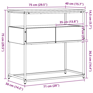 vidaXL Τραπέζι κονσόλας Παλιό Ξύλο 75x40x75cm Συνθετικό Ξύλο και Χάλυβας 1 τεμ.