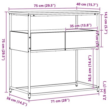 vidaXL Τραπέζι κονσόλας Μαύρη Οξυά 75x40x75cm Επεξεργασμένο Ξύλο 1 τεμ.