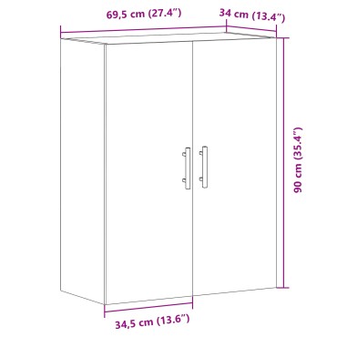 vidaXL Τοίχου Ντουλάπι Μαύρο Δρυς 69,5x34x90cm Κατασκευασμένο Ξύλο 1 τεμ.
