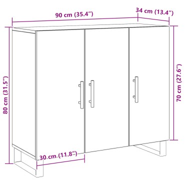 vidaXL Μπουφές με 3 Πόρτες Παλιού Ξύλου 90x34x80cm Σαθρού Ξύλου 1 τεμ.