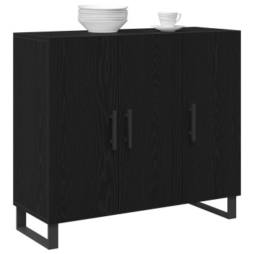 vidaXL Μπουφές με 3 Πόρτες Μαύρη Βελανιδιά 90x34x80cm Επεξεργασμένο Ξύλο 1 τεμ.