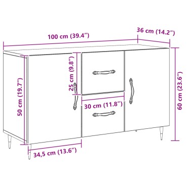 vidaXL Μπουφές Μαύρη Δρυς 100x36x60cm Επεξεργασμένο Ξύλο 1 τεμ.