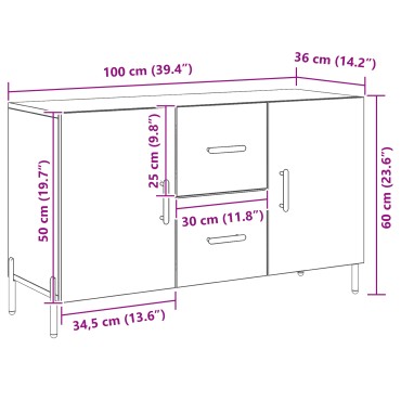 vidaXL Μπουφές Μαύρο Δρυς 100x36x60cm Συγκροτημένο Ξύλο 1 τεμ.