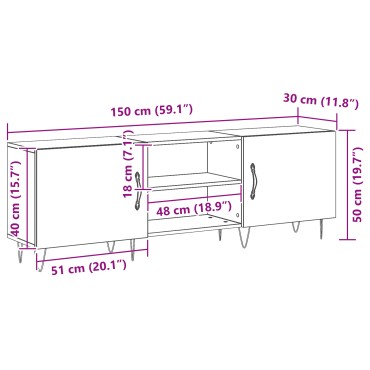 vidaXL Μονάδα τηλεόρασης Μαύρο Δρυς 150x30x50cm Επεξεργασμένο ξύλο