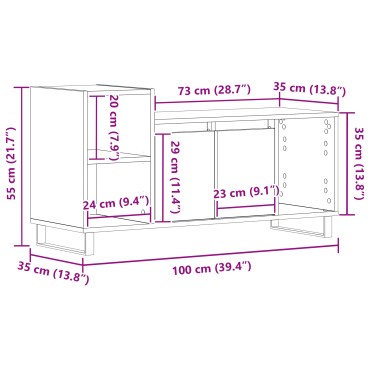 vidaXL Κάσκα Τηλεόρασης Μαύρο Δρυς 100x35x55cm Επεξεργασμένο Ξύλο