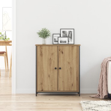 vidaXL Μπουφές Μασίφ Ξύλο Δρυός 70x30x80cm Μοριοσανίδα και Μέταλλο 1 τεμ.