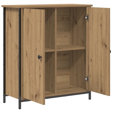 vidaXL Μπουφές Μασίφ Ξύλο Δρυός 70x30x80cm Μοριοσανίδα και Μέταλλο 1 τεμ.