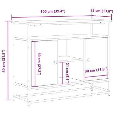 vidaXL Κονσόλα Artisan Oak 100x35x80cm Κατασκευασμένο ξύλο και Ατσάλι 1 τεμ.