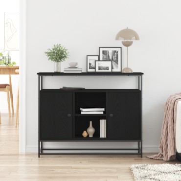 vidaXL Μπουφές Μαύρο Δρυς 100x35x80cm Επεξεργασμένο Ξύλο και Ατσάλι 1 τεμ.