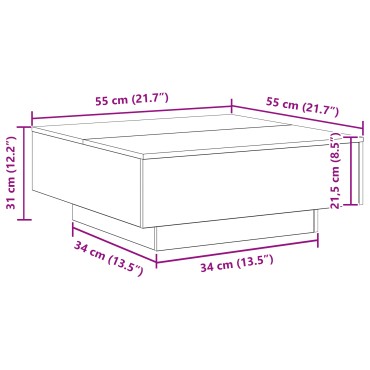 vidaXL Τραπεζάκι καφέ με LED φώτα παλιού ξύλου 80x80x31cm 1 τεμ.