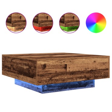 vidaXL Τραπεζάκι καφέ με LED φώτα παλιού ξύλου 80x80x31cm 1 τεμ.