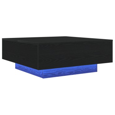vidaXL Τραπεζάκι σαλονιού με LED φώτα Μαύρο Δρυς 80x80x31cm 1 τεμ.