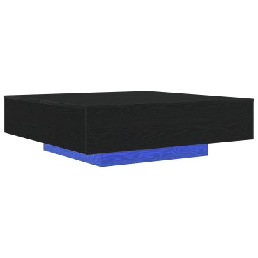 vidaXL Τραπέζι καφέ με LED φώτα Μαύρη Δρυς 100x100x31cm 1 τεμ.