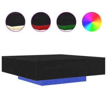 vidaXL Τραπέζι καφέ με LED φώτα Μαύρη Δρυς 100x100x31cm 1 τεμ.