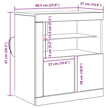 vidaXL Μπουφέ με LED Φωτιστικά Μαύρη Δρυς 60,5x37x67cm 1 τεμ.