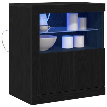 vidaXL Μπουφέ με LED Φωτιστικά Μαύρη Δρυς 60,5x37x67cm 1 τεμ.