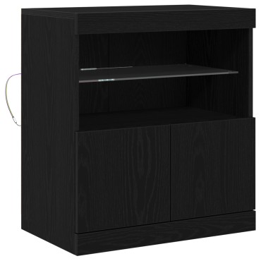 vidaXL Μπουφές με LED Φώτα Μαύρο Δρυς 60x37x67cm 1 τεμ.