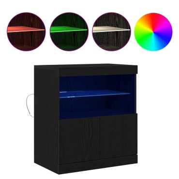vidaXL Μπουφές με LED Φώτα Μαύρο Δρυς 60x37x67cm 1 τεμ.
