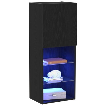 vidaXL Ντουλάπι τηλεόρασης με LED Φώτα Μαύρη Δρυς 40,5x30x102 εκ