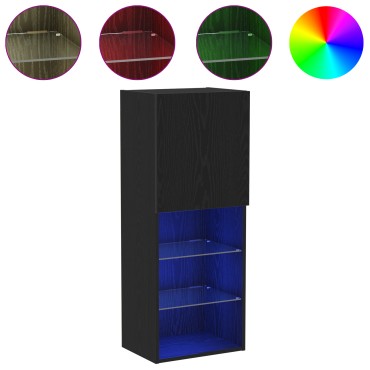 vidaXL Ντουλάπι τηλεόρασης με LED Φώτα Μαύρη Δρυς 40,5x30x102 εκ