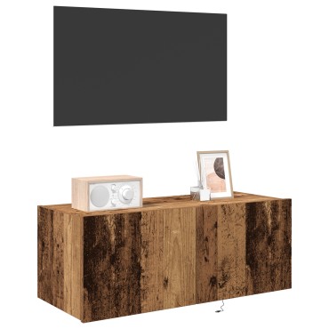 vidaXL Ντουλάπι τοίχου TV με φώτα LED παλιού ξύλου 80x35x31cm