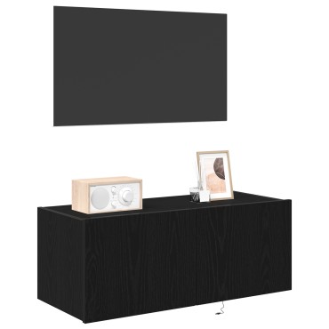 VidaXL Κάβας τηλεόρασης με LED φώτα Μαύρη Δρυς 80x35x31cm