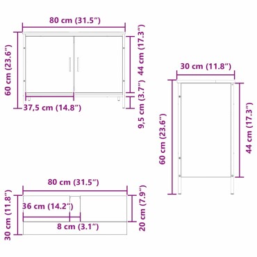 vidaXL Ντουλάπα Νιπτήρα Mπάνιου Μαύρη Οξυά 80x30x60cm 1 τεμ.