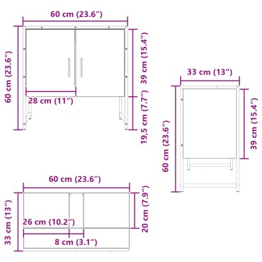 vidaXL Ντουλάπι Νιπτήρα Μαύρης Δρυός 60x33x60cm Επεξεργασμένο Ξύλο 1 τεμ.