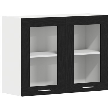 vidaXL Μαύρος Δρυς Κρέμαστο Γυάλινο Ντουλάπι 80x31x60cm από Επεξεργασμένο Ξύλο