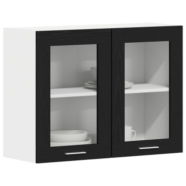 vidaXL Μαύρος Δρυς Κρέμαστο Γυάλινο Ντουλάπι 80x31x60cm από Επεξεργασμένο Ξύλο