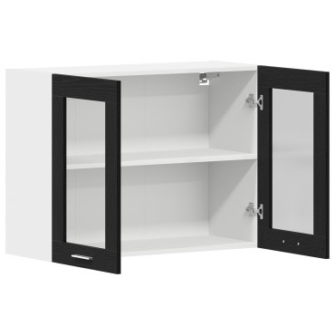 vidaXL Μαύρος Δρυς Κρέμαστο Γυάλινο Ντουλάπι 80x31x60cm από Επεξεργασμένο Ξύλο