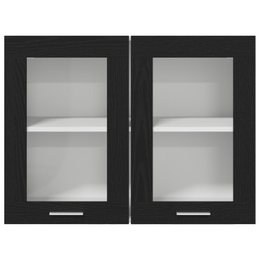 vidaXL Μαύρος Δρυς Κρέμαστο Γυάλινο Ντουλάπι 80x31x60cm από Επεξεργασμένο Ξύλο