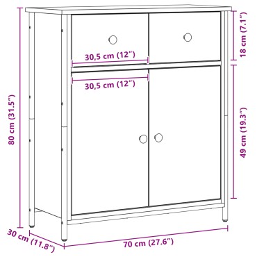 vidaXL Μπουφές Μαύρο Δρυς 70x30x80cm Κατασκευασμένο από Τεχνητό Ξύλο και Ατσάλι 1 τεμ.