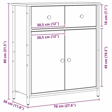 vidaXL Πλαϊνό γραφείο Μαύρη Οξυά 70x30x80cm Επεξεργασμένο Ξύλο 1 τεμ.