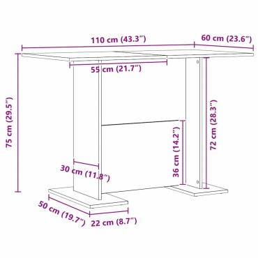 vidaXL Τραπεζαρία 110x60x75cm Επεξεργασμένο Ξύλο Παλιό ξύλο 1 τεμ.