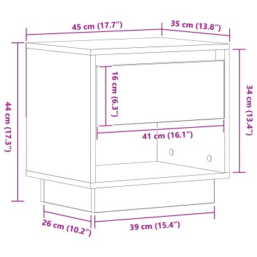Κομοδίνο vidaXL Μαύρο Δρυς 45x34x48cm Επεξεργασμένο Ξύλο 1 τεμ.
