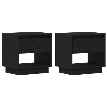 vidaXL Κομοδίνο 2 τεμ. Μαύρη Δρυς 45x34x49cm Επεξεργασμένο Ξύλο