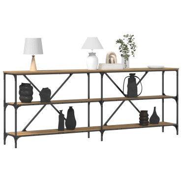 vidaXL Τραπέζι κονσόλας από ξύλο δρυός 200x30x75cm από εξελιγμένο ξύλο και ατσάλι 1 τεμ.