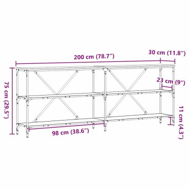 vidaXL Τραπέζι κονσόλας Μαύρη Οξυά 200x30x75cm 1 τεμ.