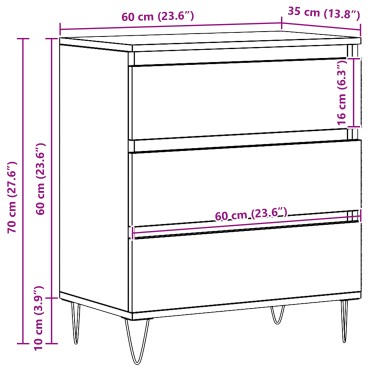 vidaXL Μπουφές με Συρτάρια Μαύρο Ξύλο 60x35x70cm Κατασκευασμένο από Συνθετικό Ξύλο 1 τεμ.