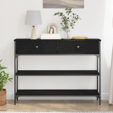 vidaXL Κονσόλα Μαύρο Δρυς 100x25x75cm Κατασκευασμένο ξύλο & Χάλυβας 1 τεμ.