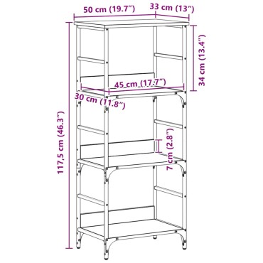 vidaXL Ράφι Βιβλίων 3 επιπέδων 50x33x117,5cm Επεξεργασμένο Ξύλο 1 τεμ.
