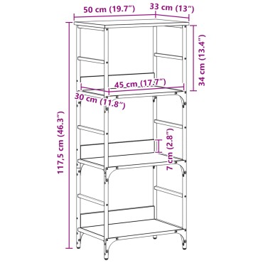 vidaXL Βιβλιοθήκη Μαύρη Βελανιδιά 50x33x117,5cm Επεξεργασμένο ξύλο και Χάλυβας 1 τεμ.