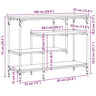 vidaXL Κονσόλα Artisan Oak 100x35x75cm Επεξεργασμένου Ξύλου & Χάλυβα 1 τεμ.