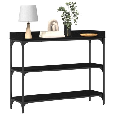 vidaXL Κονσόλα Μαύρη Δρυς 100x30x80cm Επεξεργασμένου Ξύλου και Χάλυβα 1 τεμ.